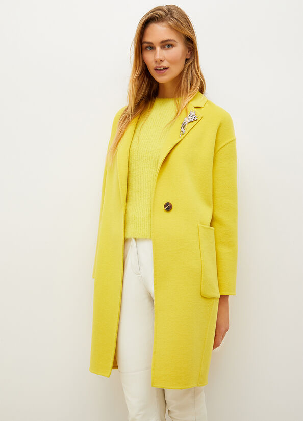 Yellow Women\'s Liu Jo With Jewel Brooch Coats | ILZ-954187