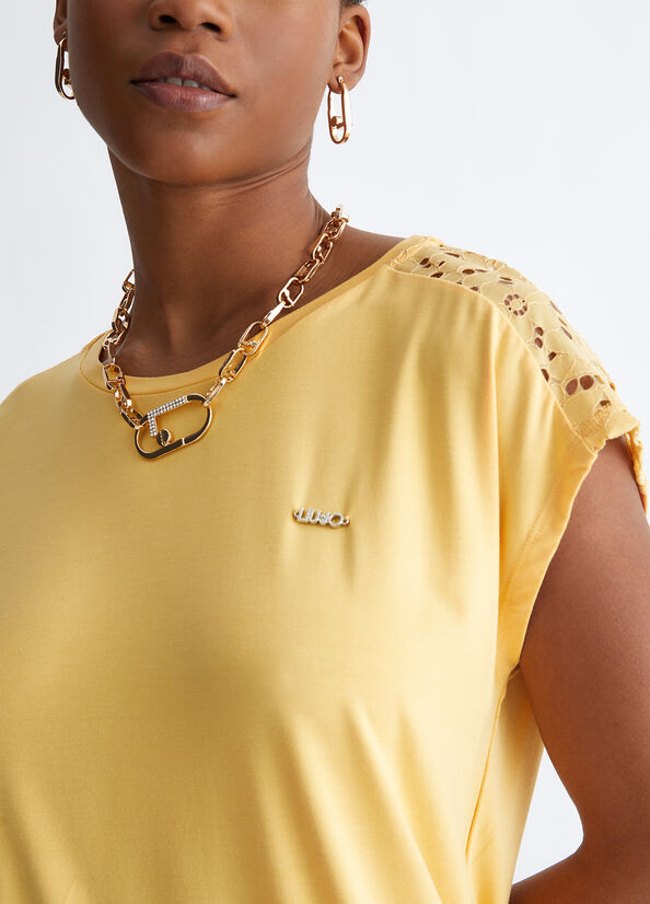 Yellow Women's Liu Jo With Lace Details T Shirts | QRS-518930