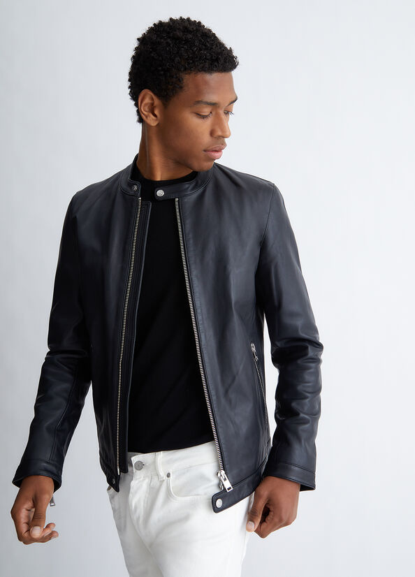 Black Men's Liu Jo Leather Jackets | PHV-308219