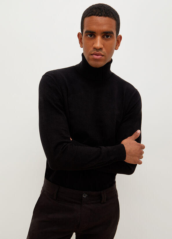 Black Men's Liu Jo Turtleneck In Cotton Sweaters | YIK-869140