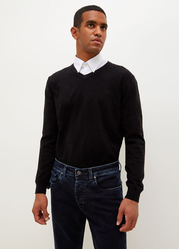 Black Men's Liu Jo V-Neck Sweaters | JHE-802135