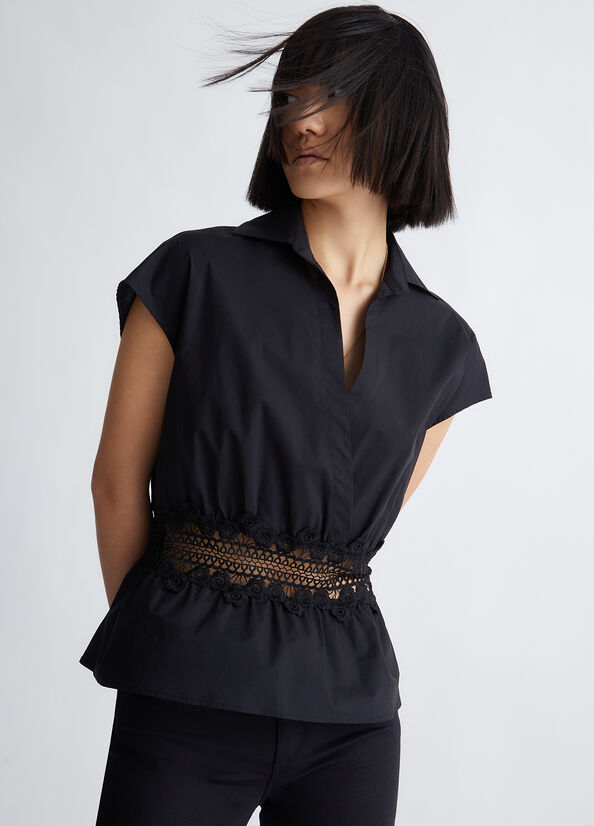 Black Women's Liu Jo Cotton Poplin Blouse Shirts | KBY-920165