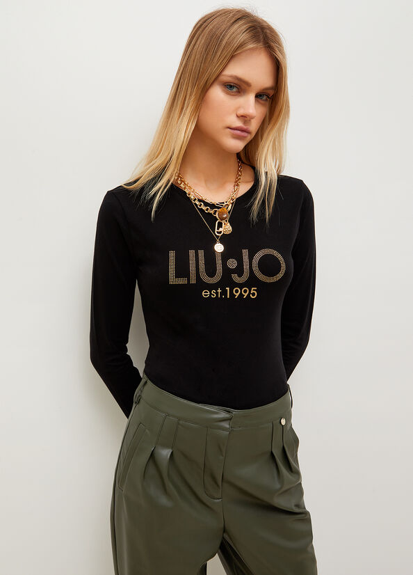 Black Women's Liu Jo Cotton With Logo T Shirts | QYG-213459