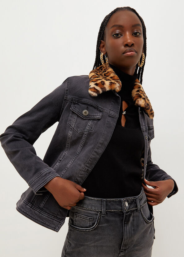 Black Women's Liu Jo Denim With Synthetic Fur Jackets | LQP-768491