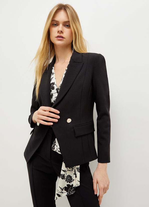 Black Women's Liu Jo Double-Breasted Stretch Blazer Jackets | PRH-249160