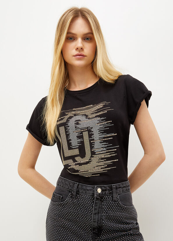 Black Women's Liu Jo Eco-Friendly Jersey With Logo T Shirts | SIJ-741835