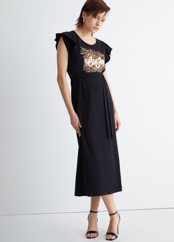 Black Women's Liu Jo Eco-Friendly With Logo Dress | SBK-590613