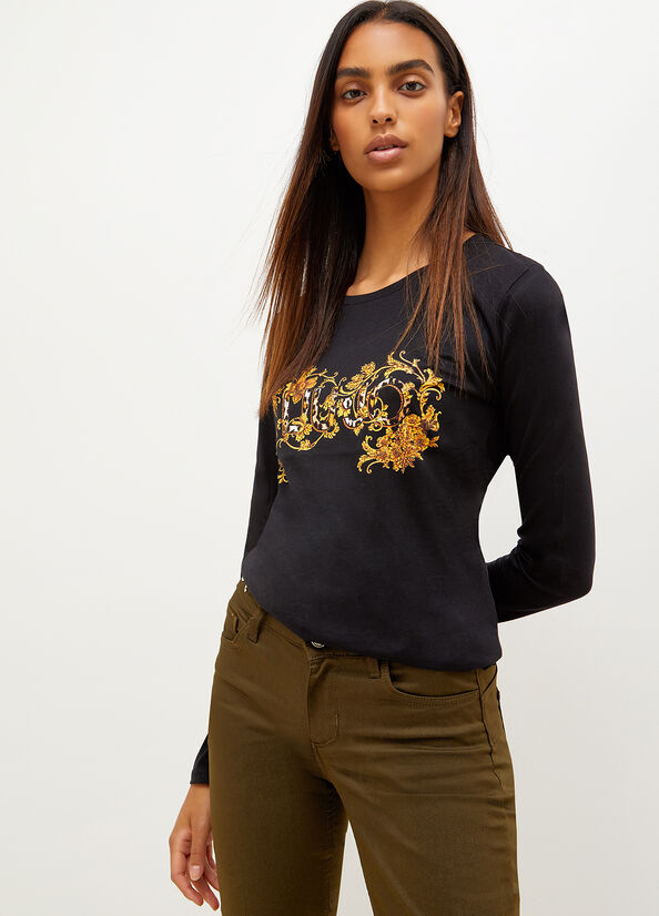 Black Women's Liu Jo Eco-Friendly With Print T Shirts | OFI-358419