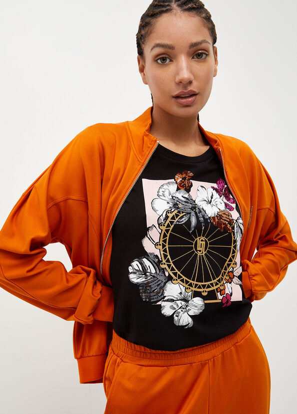 Black Women's Liu Jo Eco-Friendly With Print T Shirts | TWQ-396052