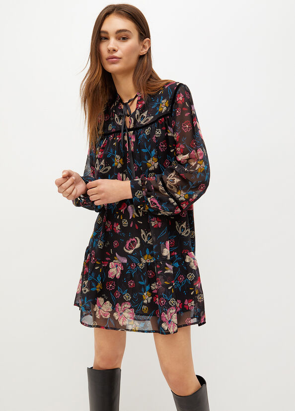 Black Women's Liu Jo Floral Georgette Dress | CMS-748052