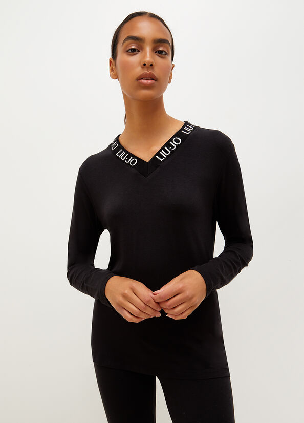 Black Women's Liu Jo Jersey With Logo T Shirts | SJC-416532