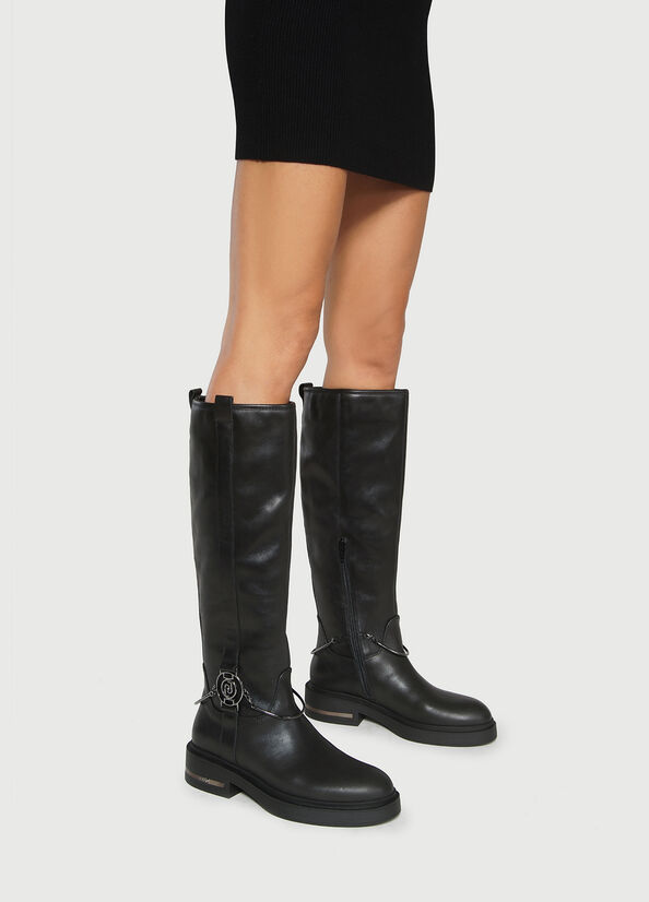 Black Women's Liu Jo Knee-High Leather Ankle Boots | YCB-156824