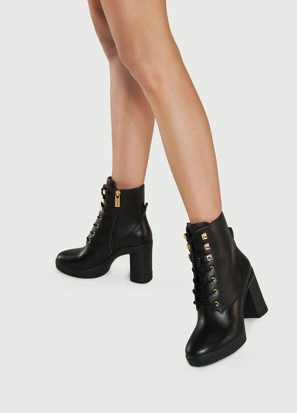 Black Women's Liu Jo Laceup With Wide Heel Ankle Boots | TJK-679401