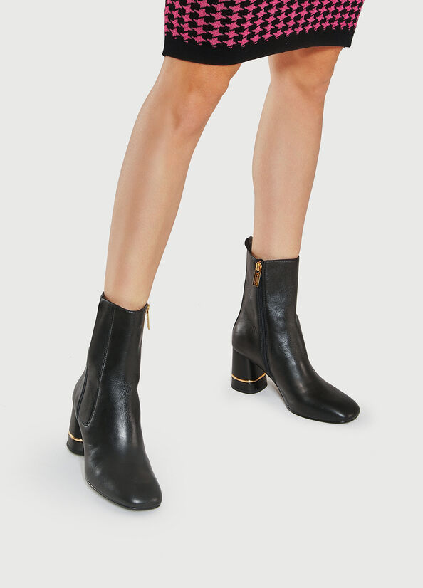 Black Women's Liu Jo Leather With Wide Heel Ankle Boots | DTJ-231869