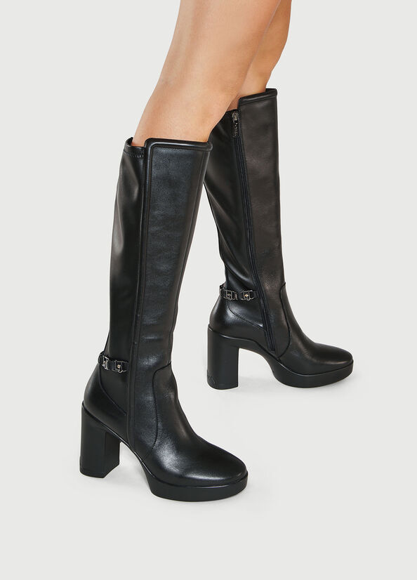 Black Women's Liu Jo Leather With Wide Heel Ankle Boots | ZRC-795012