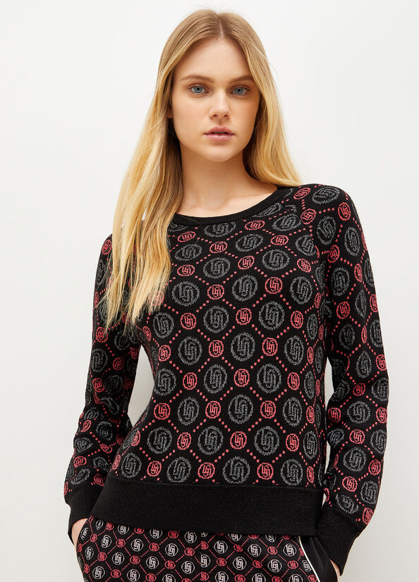 Black Women's Liu Jo Lurex® Blend Jacquard Sweaters | JHR-401276