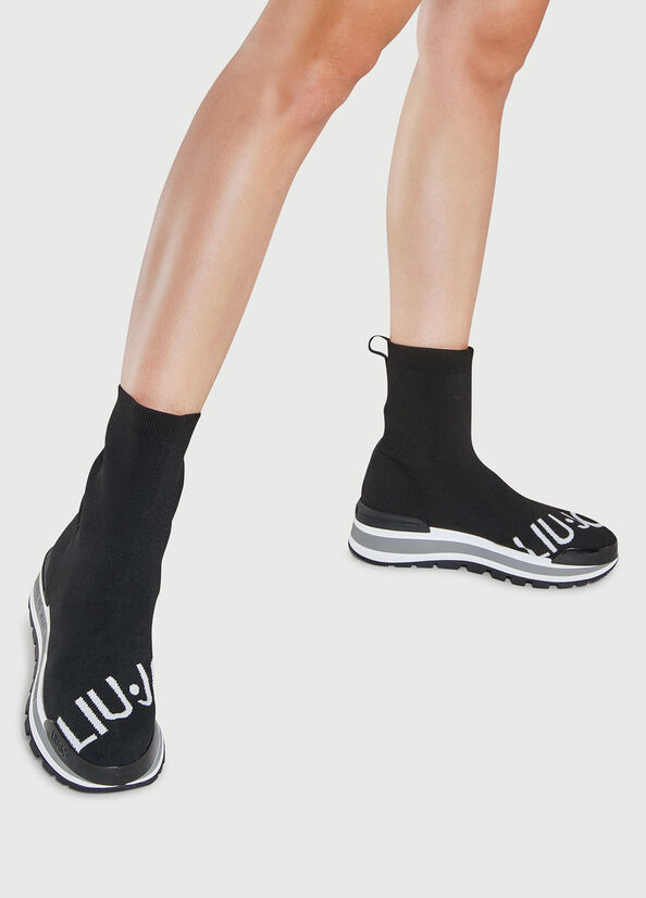 Black Women's Liu Jo Sock With Logo Sneakers | JZK-159864