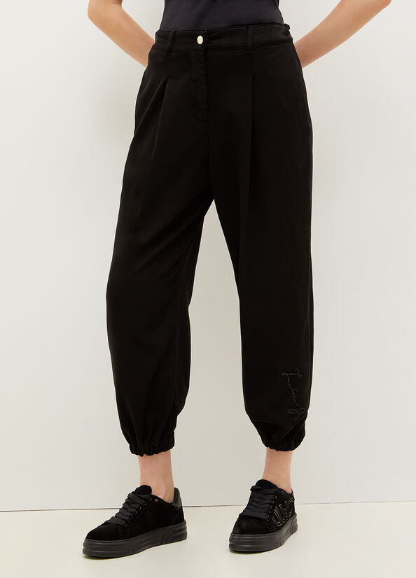 Black Women's Liu Jo Stretch Cotton Fleece Pants | SLY-984532