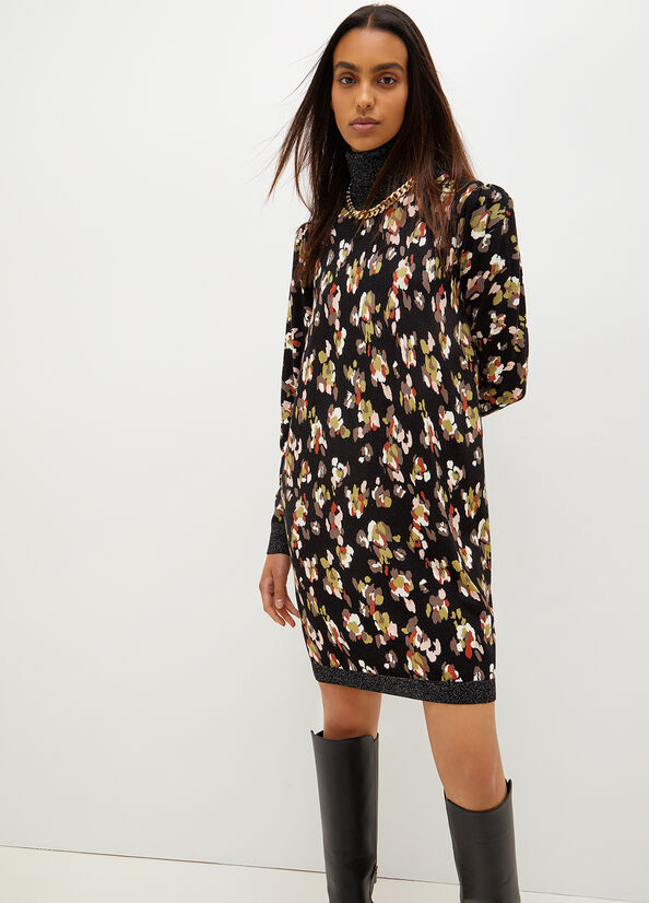 Black Women's Liu Jo Turtleneck With Camouflage Print Dress | NKU-256197