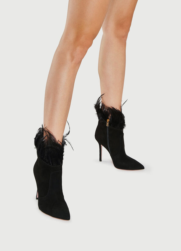 Black Women's Liu Jo With Heel And Feathers Ankle Boots | AFZ-937084