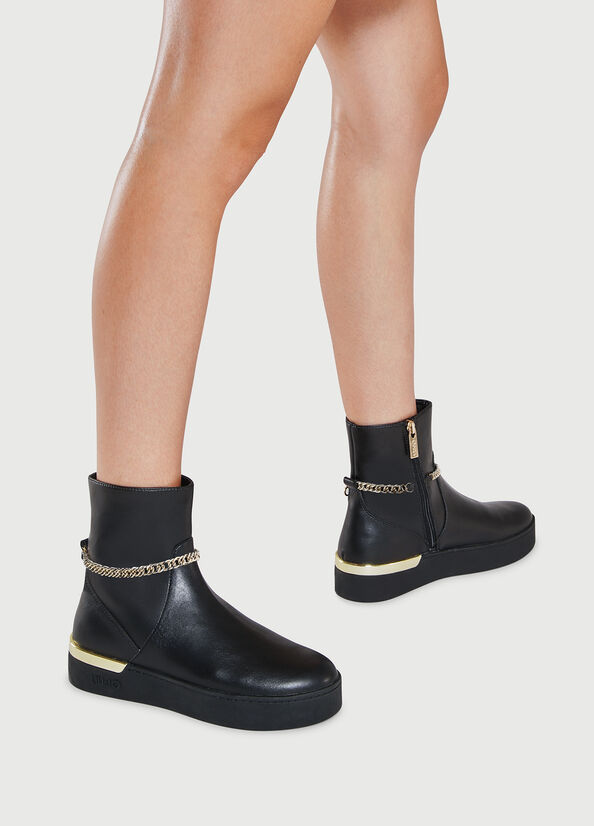 Black Women's Liu Jo With Jewel Chain Ankle Boots | NOK-839407