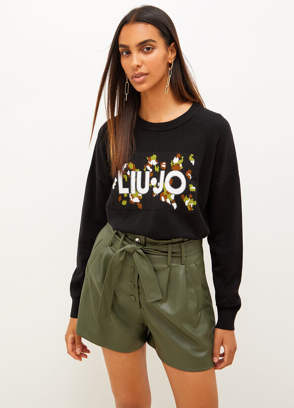Black Women's Liu Jo With Logo And Camouflage Motif Sweaters | VCY-621735