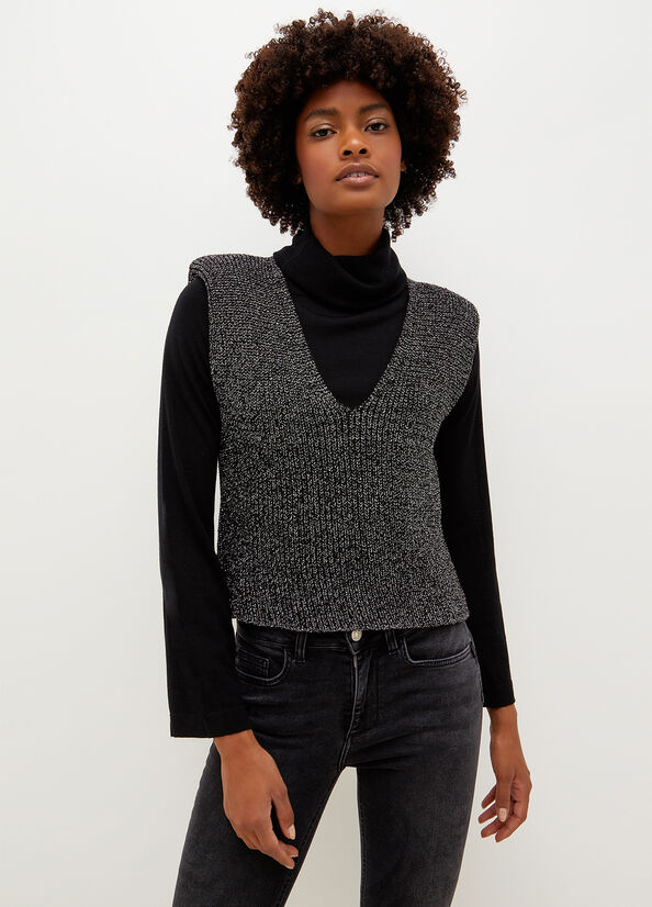 Black Women's Liu Jo Wool And Lurex® Blend Vest Sweaters | FIH-902637