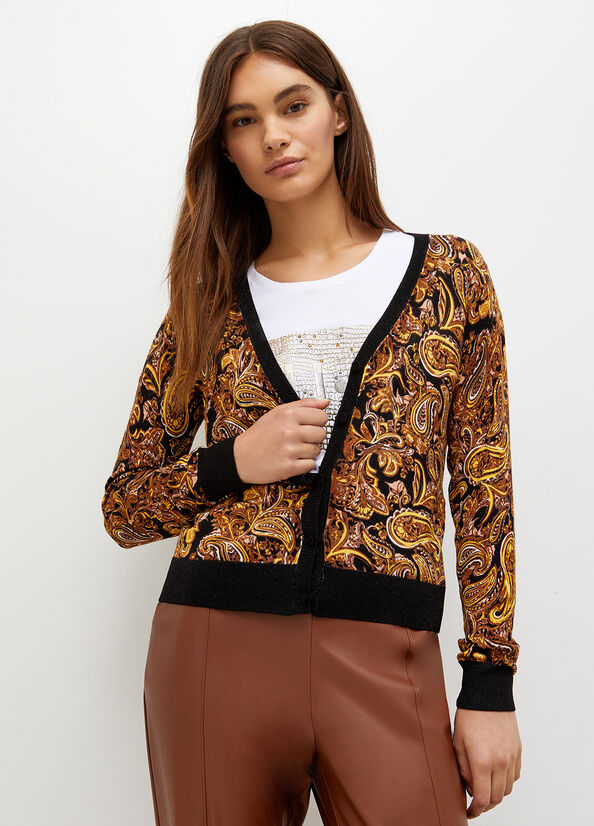 Black / Yellow Women's Liu Jo Cardigan With Paisley Print Sweaters | UWT-832504