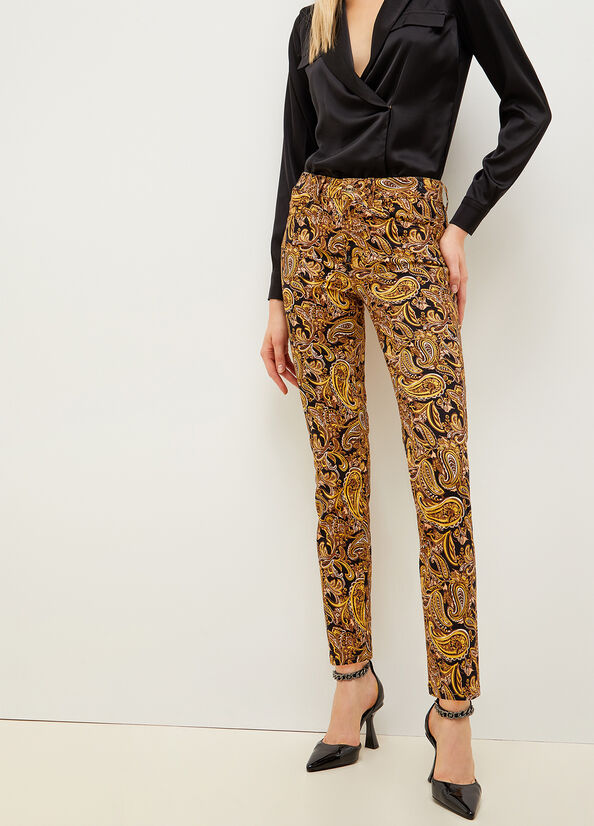 Black / Yellow Women's Liu Jo Paisley In Drill Pants | PZV-493751