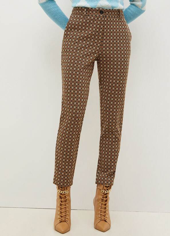 Brown Women's Liu Jo Chinos With Geometric Motif Pants | YKM-501728