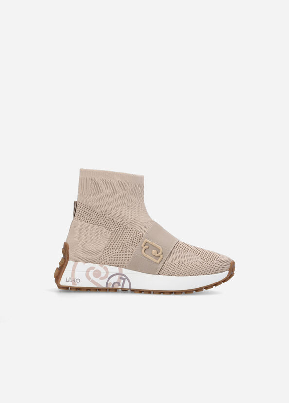 Brown Women's Liu Jo Sock With Logo Sneakers | PTZ-105768