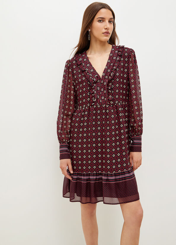 Burgundy Women's Liu Jo Georgette With Geometric Print Dress | UCZ-275431