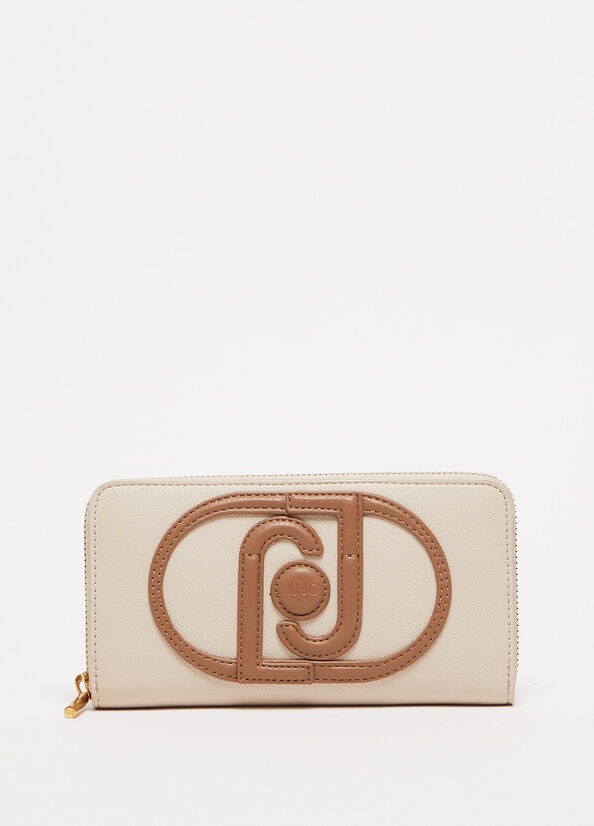 Cream Women's Liu Jo Zip Around With Logo Wallets | CNL-256741