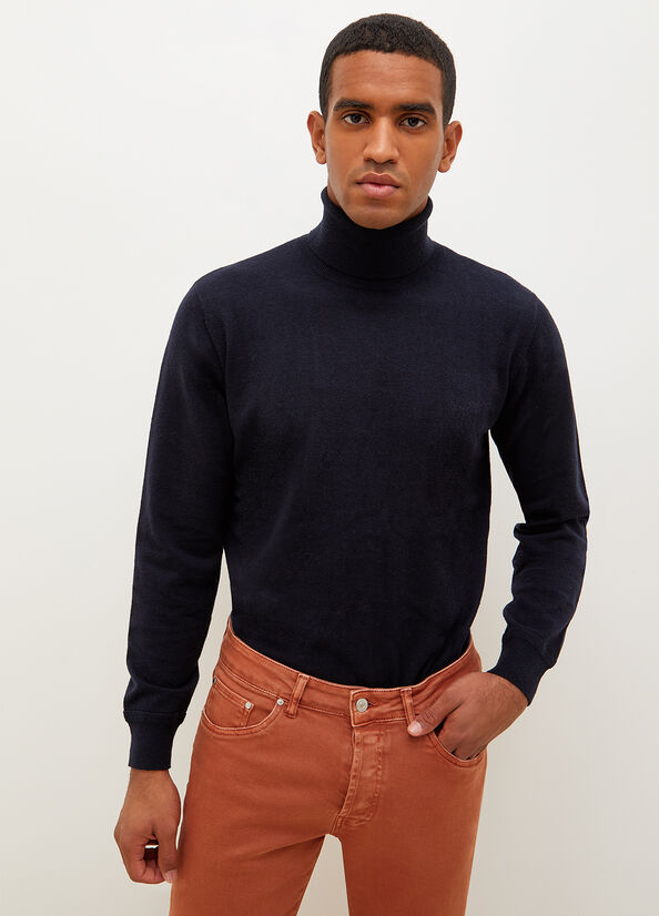 Dark Blue Men's Liu Jo Turtleneck In Cotton Sweaters | NVK-048951