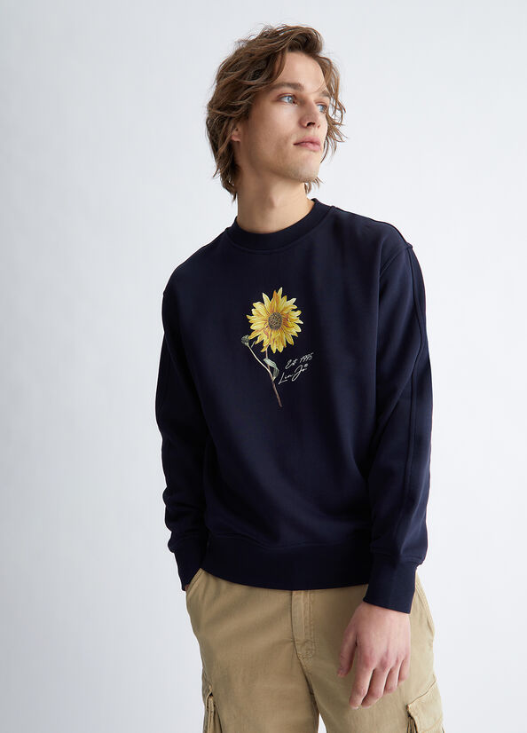 Dark Blue Men's Liu Jo With Sunflower Print Sweaters | GSH-968275