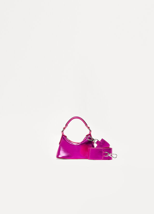 Fuchsia Women's Liu Jo Laminated Leather Micro Hobo Crossbody Bags | PEI-645809