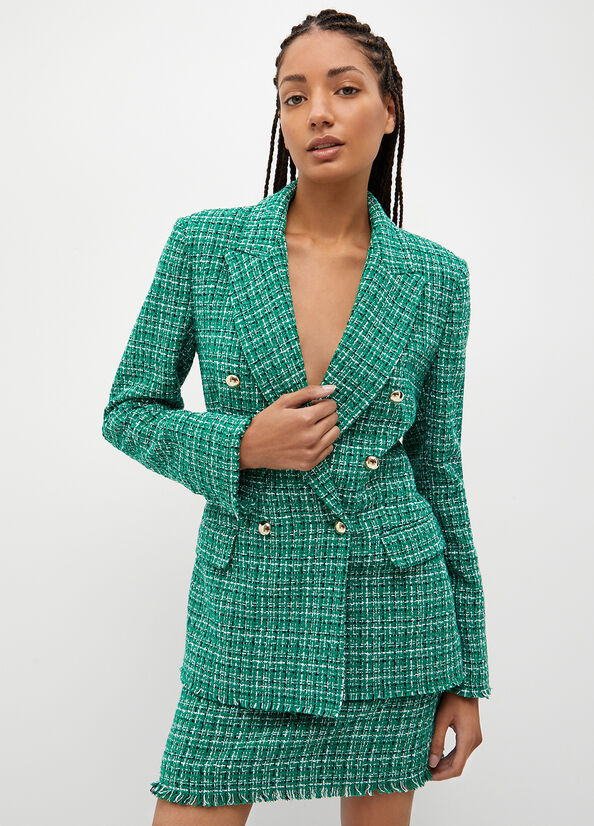 Green Women's Liu Jo Checked Bouclé Blazer Jackets | KRM-825349