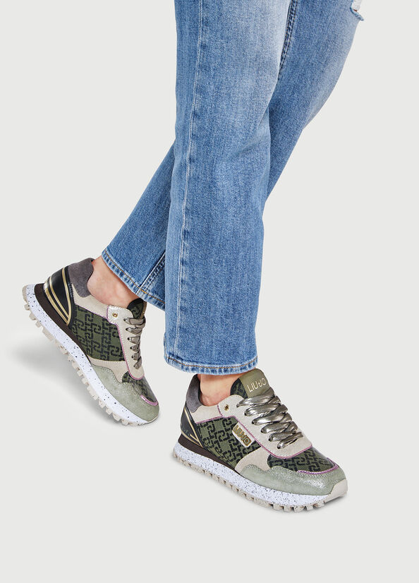 Green Women's Liu Jo Monogram Jacquard Sneakers | EAC-318675