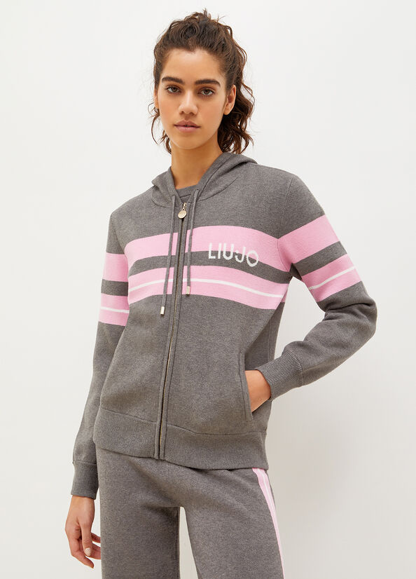 Grey / Pink Women's Liu Jo Hooded With Zip Sweaters | UNV-586940