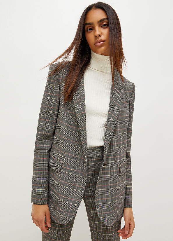 Grey Women's Liu Jo Glen Plaid Blazer Jackets | WRK-163059