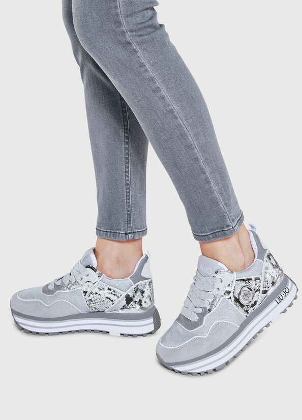 Grey Women's Liu Jo Platform With Python Print Sneakers | LUM-721864