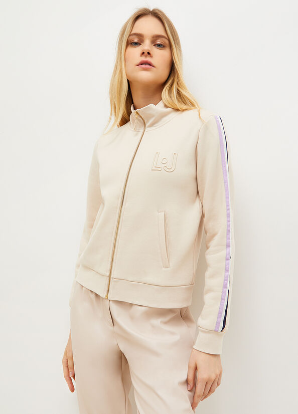 Light Beige Women's Liu Jo With Zip And Logo Sweatshirts | JXS-871639