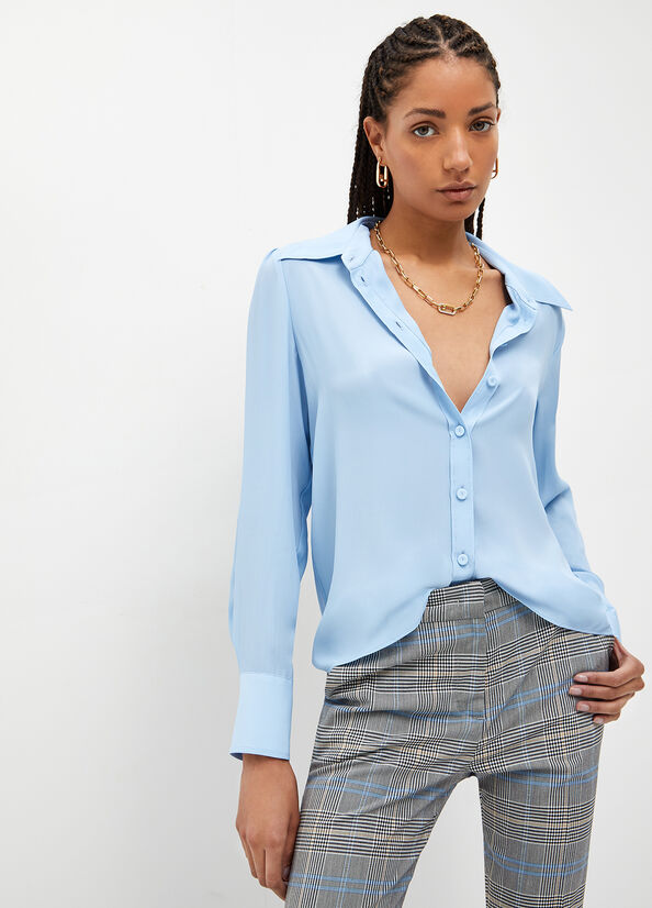 Light Blue Women's Liu Jo Crepe De Chine Shirts | JYN-682345