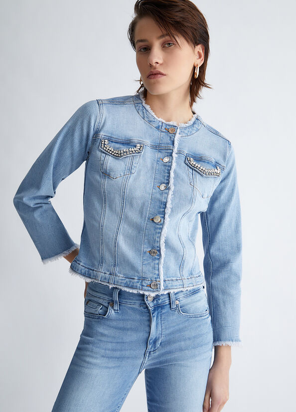 Light Blue Women's Liu Jo Denim With Appliqués Jackets | SBF-703156