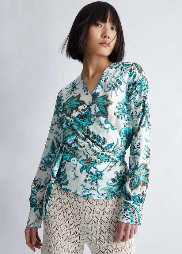 Light Turquoise Women's Liu Jo Eco-Friendly Paisley Blouse Shirts | CIB-314280