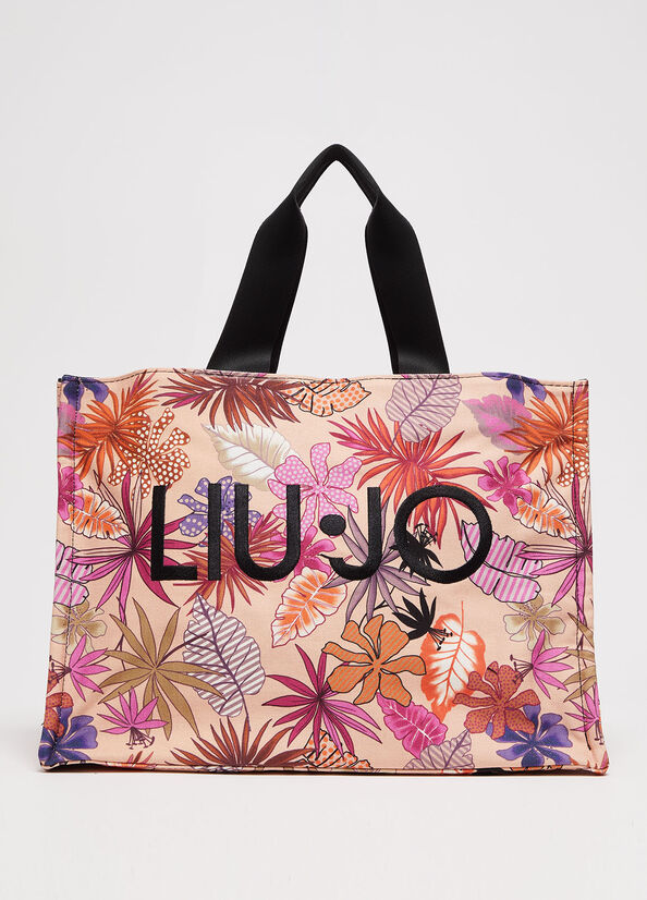 Multicolor Women's Liu Jo Floral Canvas Shopper Bag | EWY-608354