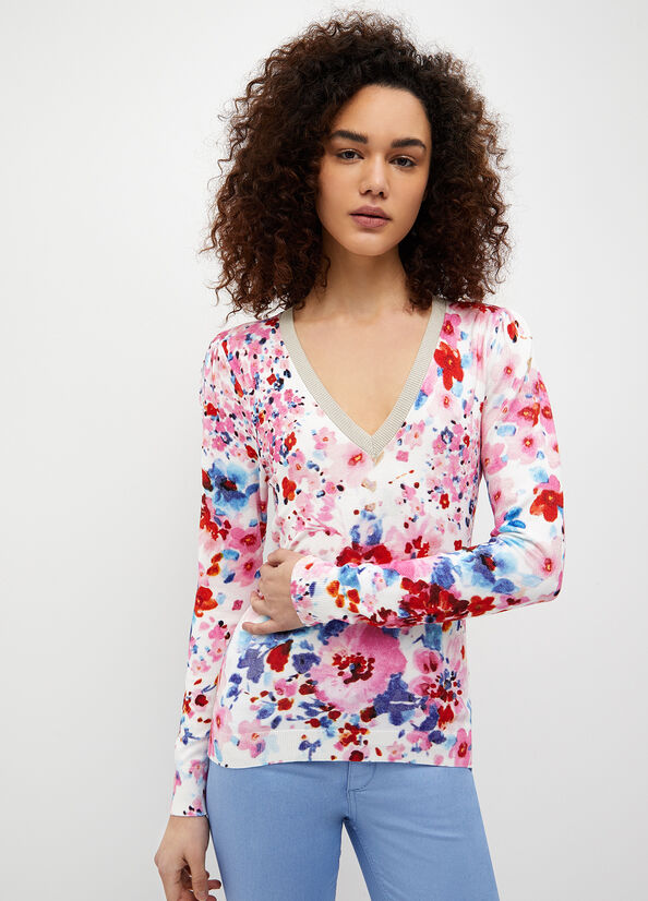 Multicolor Women's Liu Jo Floral Sweaters | DNQ-729431