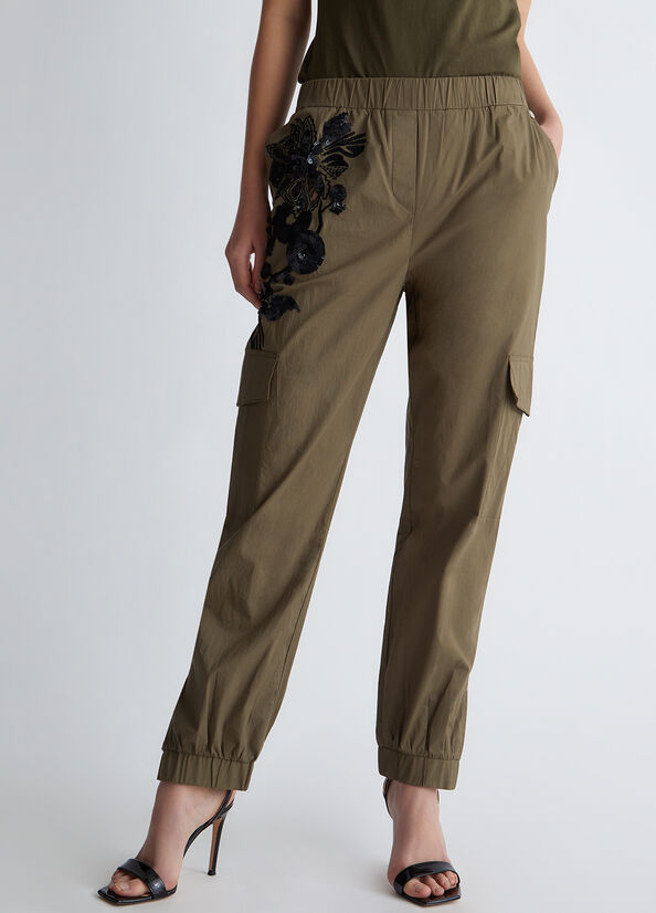 Olive Women's Liu Jo With Embroidery And Sequins Pants | MPF-392156