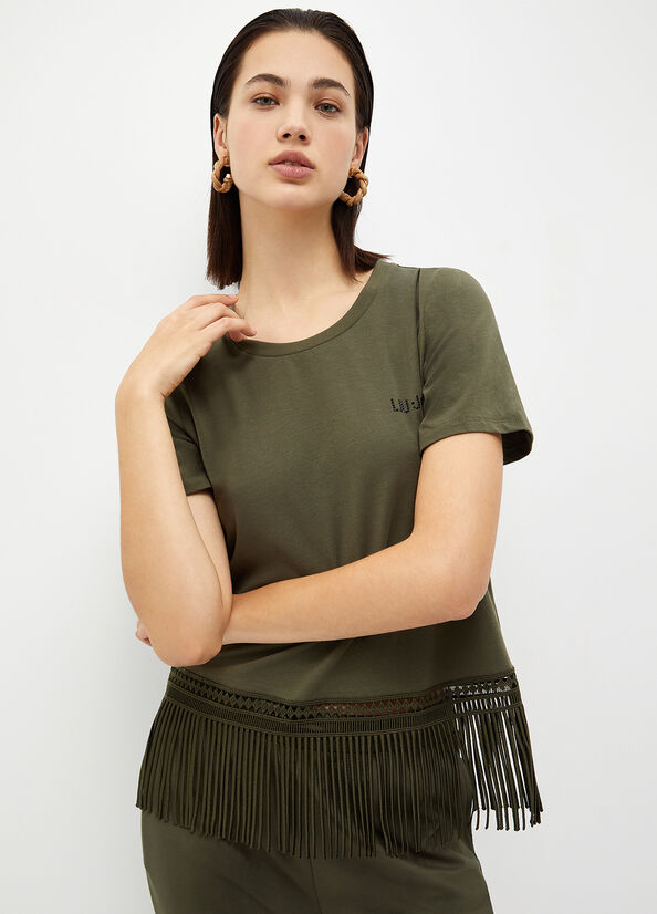 Olive Women's Liu Jo With Fringes T Shirts | WEK-419280