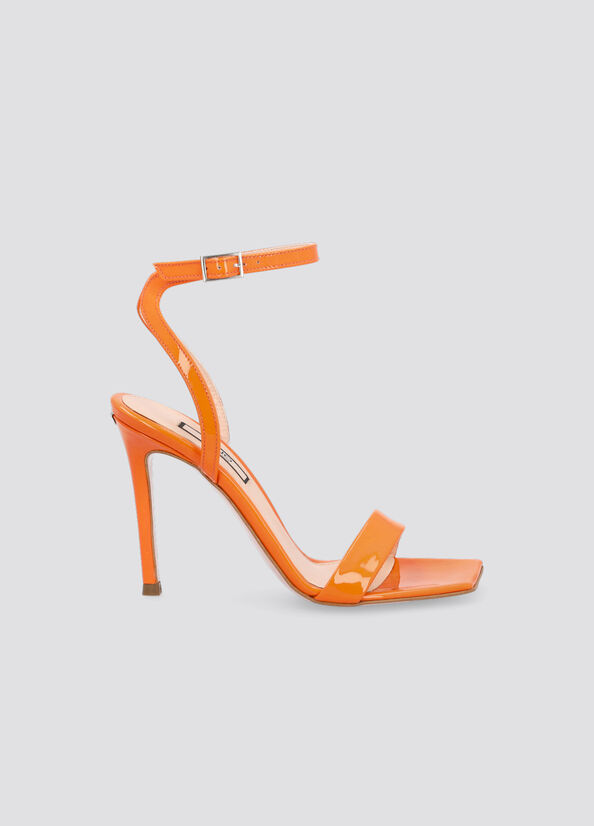 Orange Women's Liu Jo Patent Leather Heeled Sandals | QZX-584302